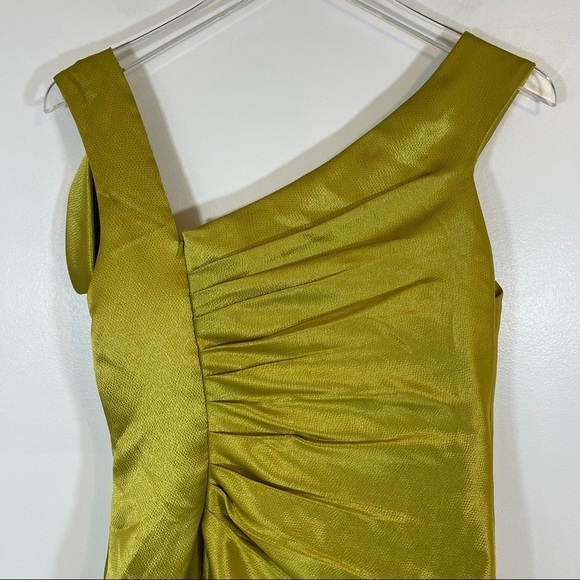 NWT white by vera wang bridesmaid dress chartreuse satin one shoulder mini - Picture 7 of 12